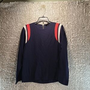 MAJE Navy Red White Stripe Long Sleeve Top 1 Small Viscose Polyester Back Zip